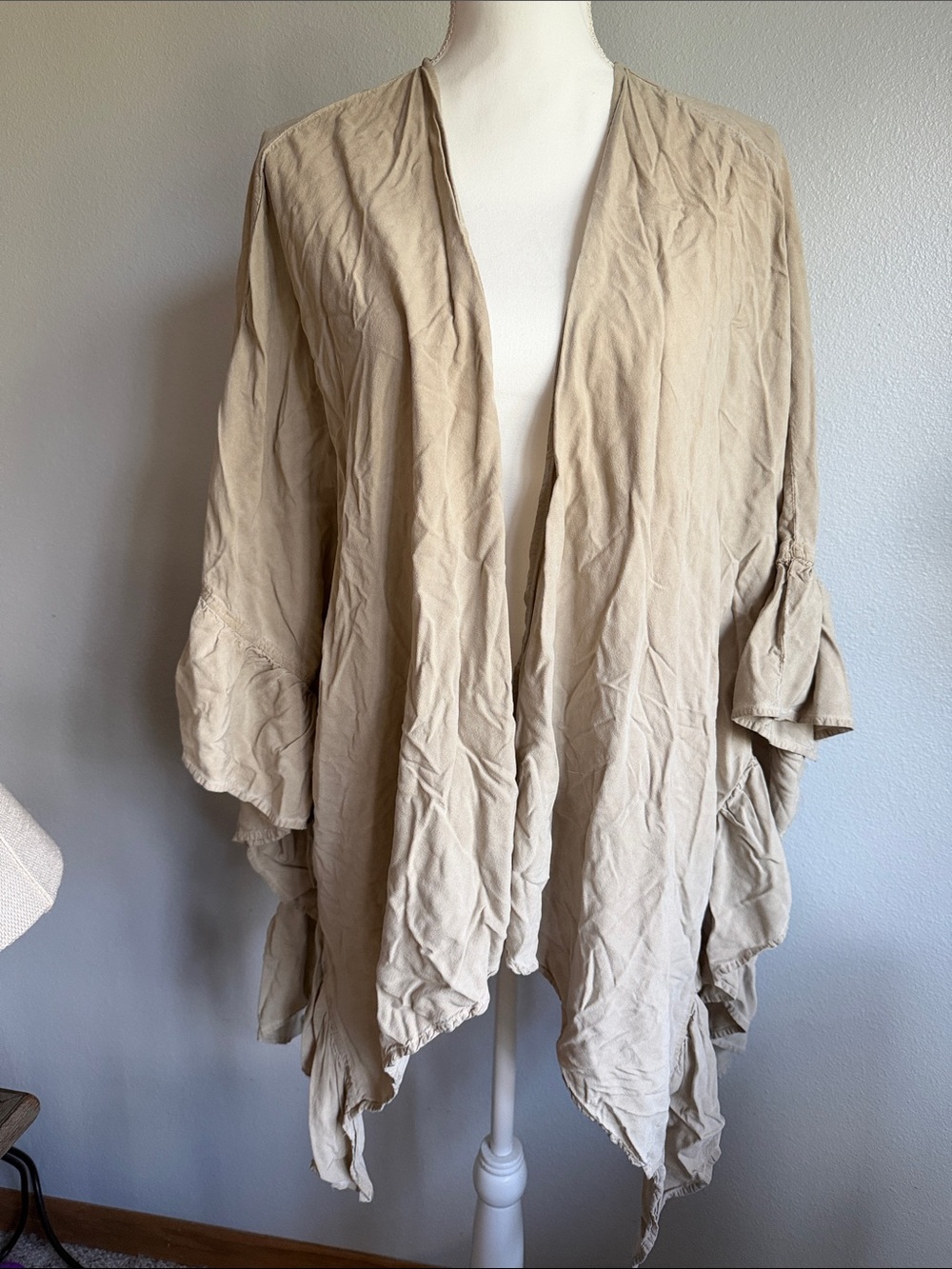 Fantastic Fawn Beige Open-Front Draped Tunic